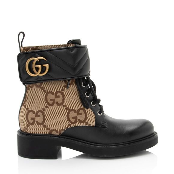 Gucci Jumbo GG Canvas Leather GG Marmont Combat Boots - Size 6.5 / 36.5 - Picture 1 of 8